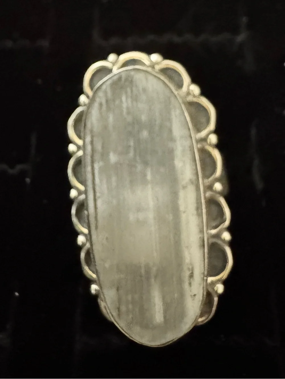 Sterling Silver White selenite Oval‎ Statement Ring
